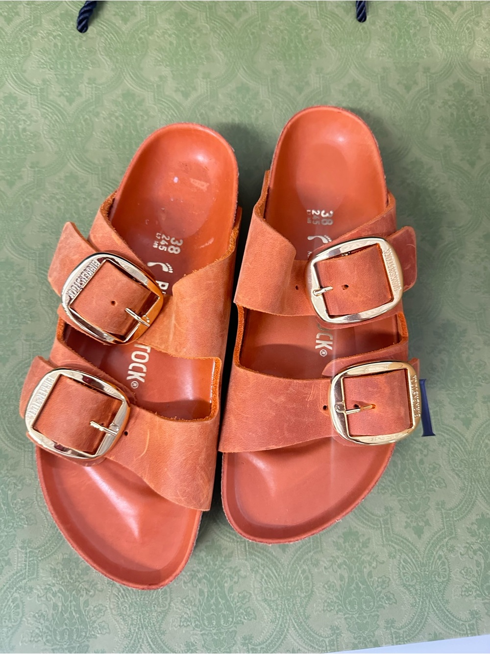 Birkenstock Orange Suede Double-Buckle Slide Sandals